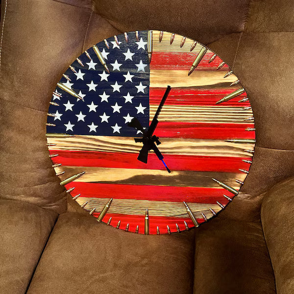 American Flag Clock,Rustic USA Clock,Patriotic Wall Clock,USA Flag Clock,America Wall Clock,American Hunting Gift,Patriotic Wall Decor