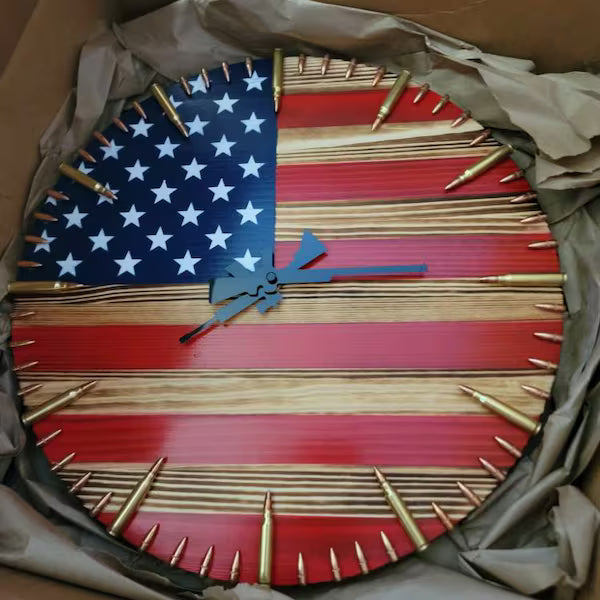 American Flag Clock,Rustic USA Clock,Patriotic Wall Clock,USA Flag Clock,America Wall Clock,American Hunting Gift,Patriotic Wall Decor