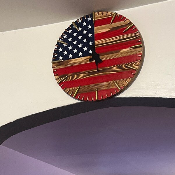 American Flag Clock,Rustic USA Clock,Patriotic Wall Clock,USA Flag Clock,America Wall Clock,American Hunting Gift,Patriotic Wall Decor