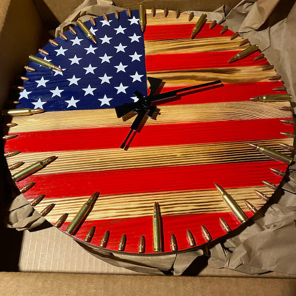 American Flag Clock,Rustic USA Clock,Patriotic Wall Clock,USA Flag Clock,America Wall Clock,American Hunting Gift,Patriotic Wall Decor