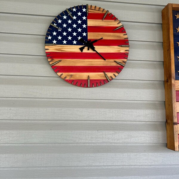 American Flag Clock,Rustic USA Clock,Patriotic Wall Clock,USA Flag Clock,America Wall Clock,American Hunting Gift,Patriotic Wall Decor