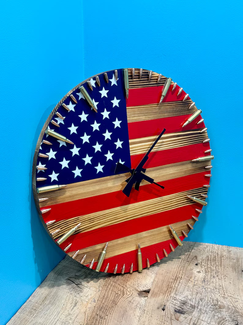 American Flag Clock,Rustic USA Clock,Patriotic Wall Clock,USA Flag Clock,America Wall Clock,American Hunting Gift,Patriotic Wall Decor