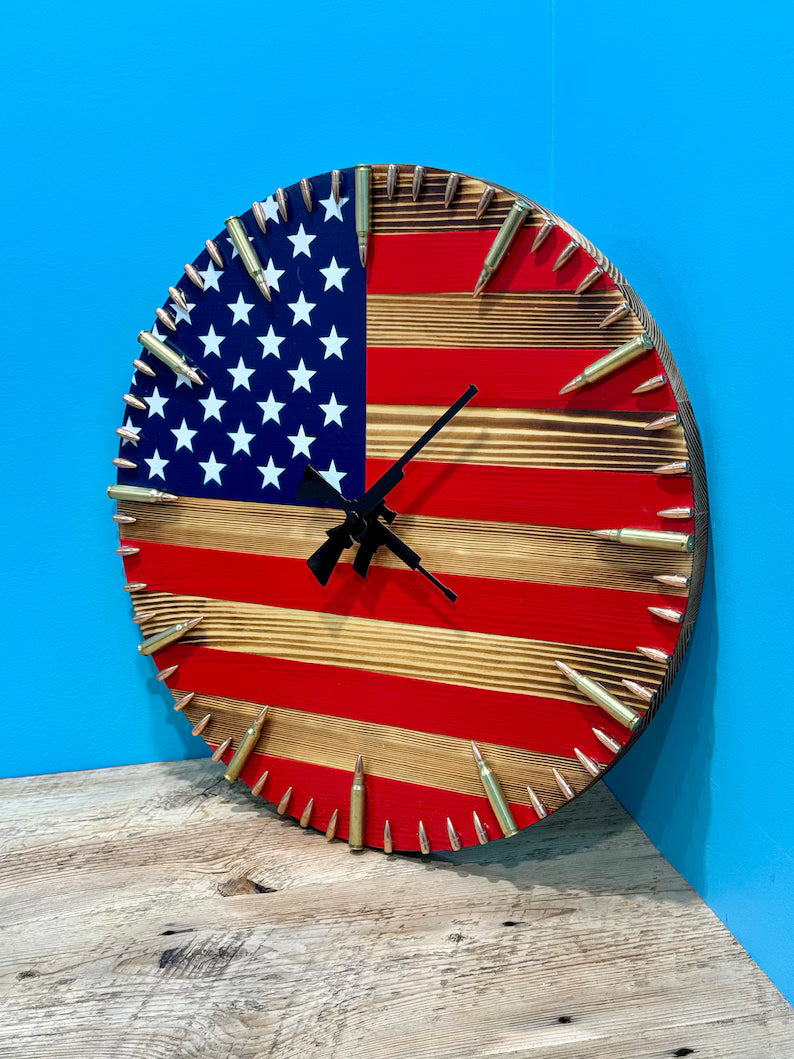 American Flag Clock,Rustic USA Clock,Patriotic Wall Clock,USA Flag Clock,America Wall Clock,American Hunting Gift,Patriotic Wall Decor