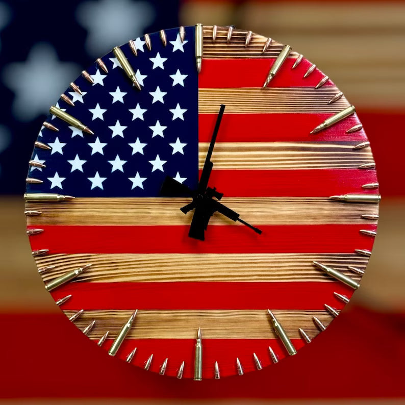 American Flag Clock,Rustic USA Clock,Patriotic Wall Clock,USA Flag Clock,America Wall Clock,American Hunting Gift,Patriotic Wall Decor