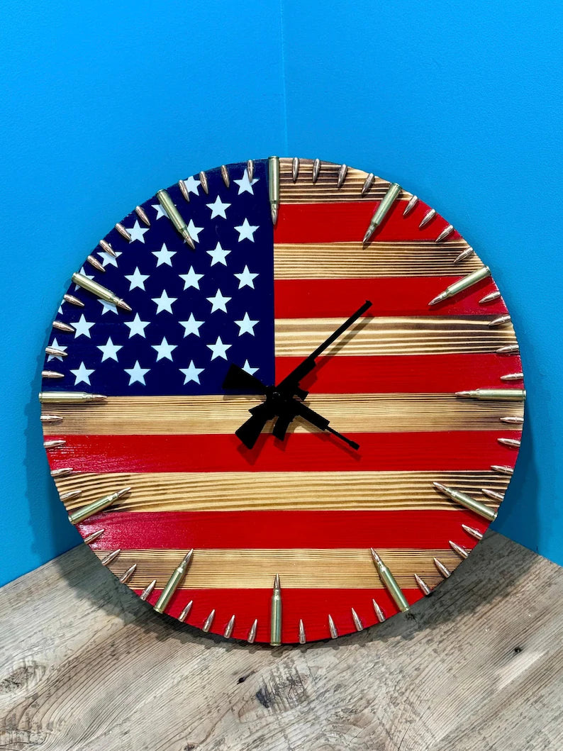 American Flag Clock,Rustic USA Clock,Patriotic Wall Clock,USA Flag Clock,America Wall Clock,American Hunting Gift,Patriotic Wall Decor