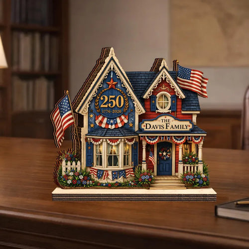 Custom House Wooden Block USA 250th Anniversary, 1776 2026 Patriotic Shelf Decor, Commemorative Display for Independence Day, 4th of July