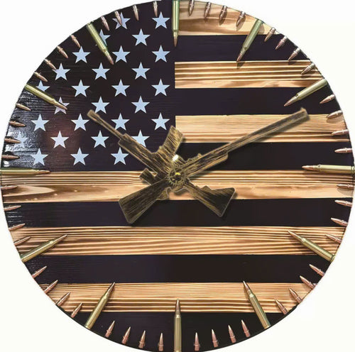 American Flag Clock,Rustic USA Clock,Patriotic Wall Clock,USA Flag Clock,America Wall Clock,American Hunting Gift,Patriotic Wall Decor